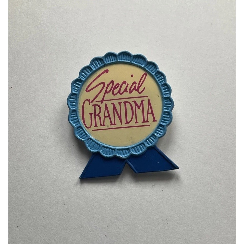 Vtg Gibson Greetings SPECIAL GRANDMA Brooch Pin Blue Award Ribbon Design